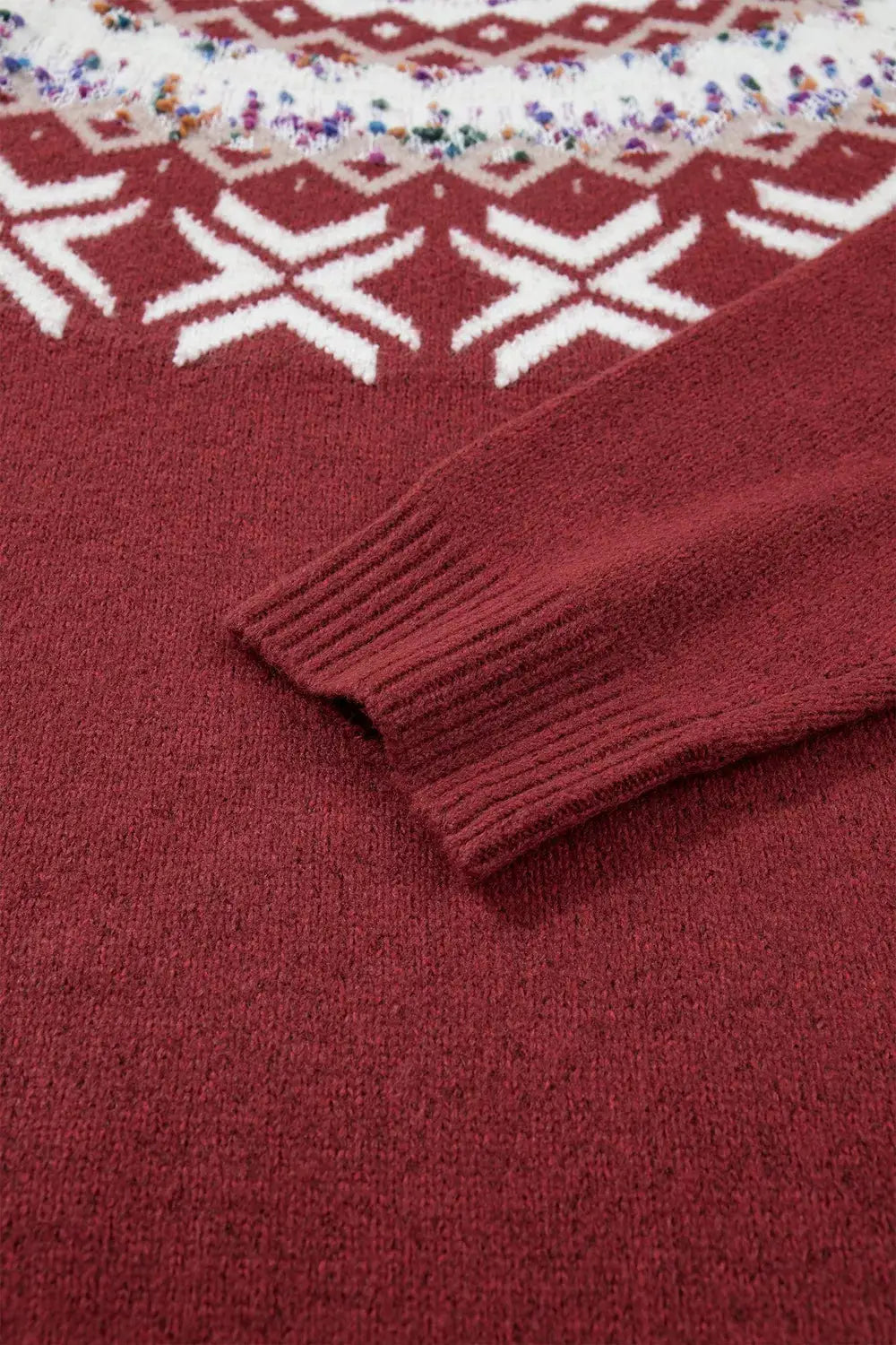 Christmas Theme Geometric Pattern Knit Round Neck Shift Sweater by Trendsi