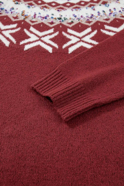 Christmas Theme Geometric Pattern Knit Round Neck Shift Sweater by Trendsi
