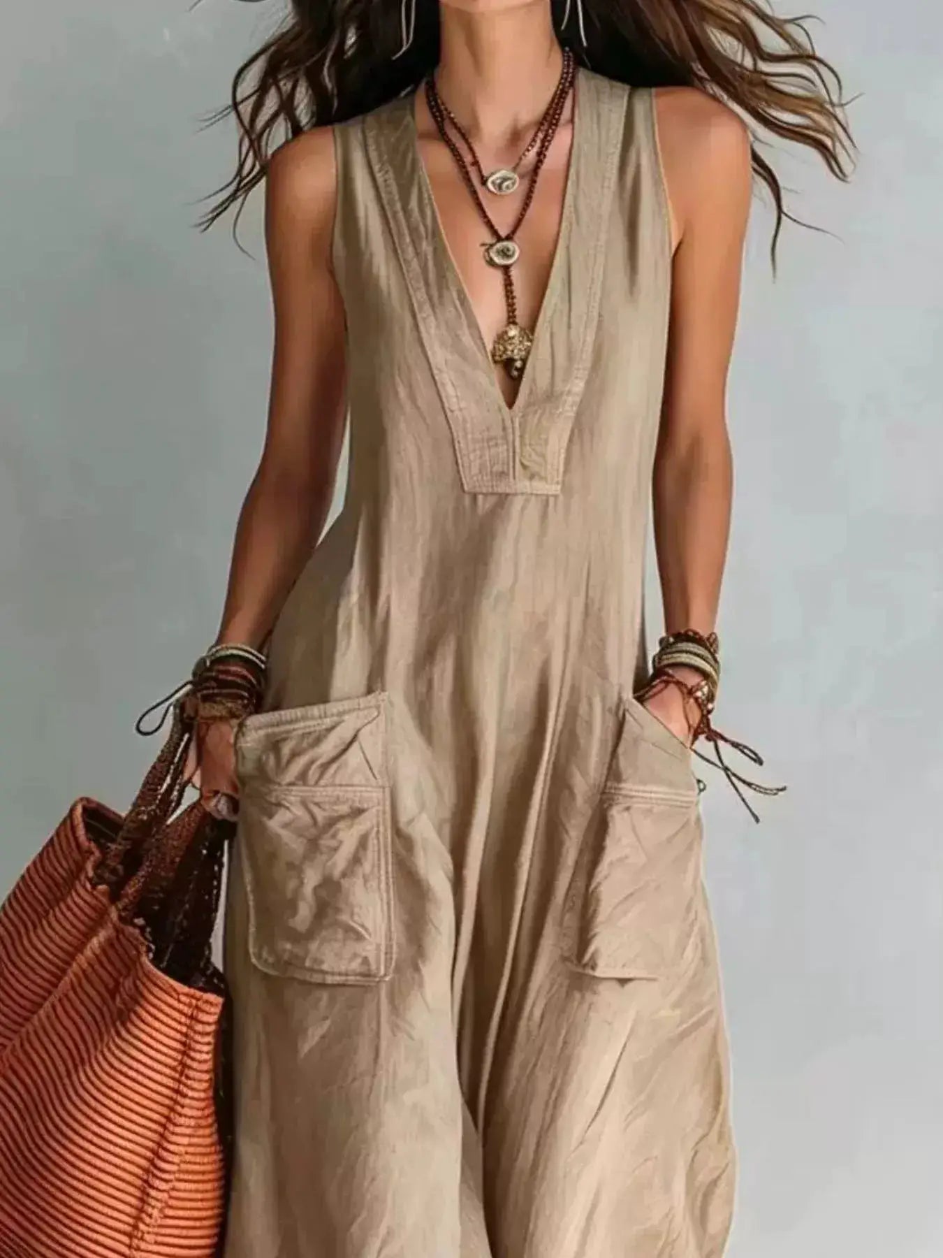 Full Size V-Neck Sleeveless Wide-Leg Jumpsuit Plus Size by Trendsi