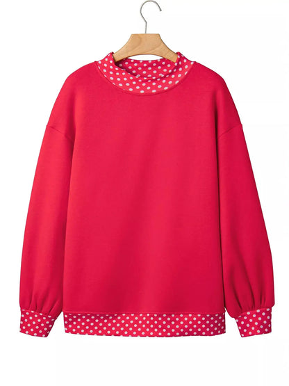 Polka Dot Trim Contrast Crew Neck Sweatshirt by Trendsi