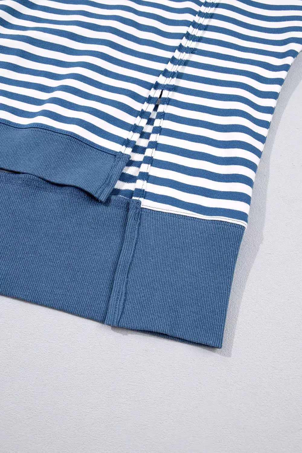 Stripe Color Block Trim Raw Seam Split Hem Loose Sweatshirt by Trendsi