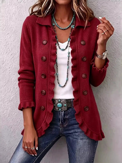 Full Size Ruffled Trim Decorative Button Cardigan Plus Size by Trendsi