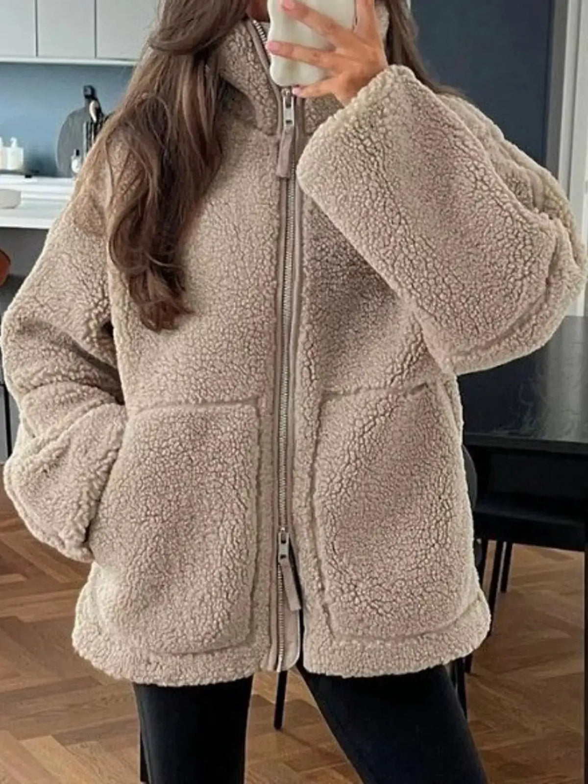 Sherpa Zip-Up Outerwear by Trendsi
