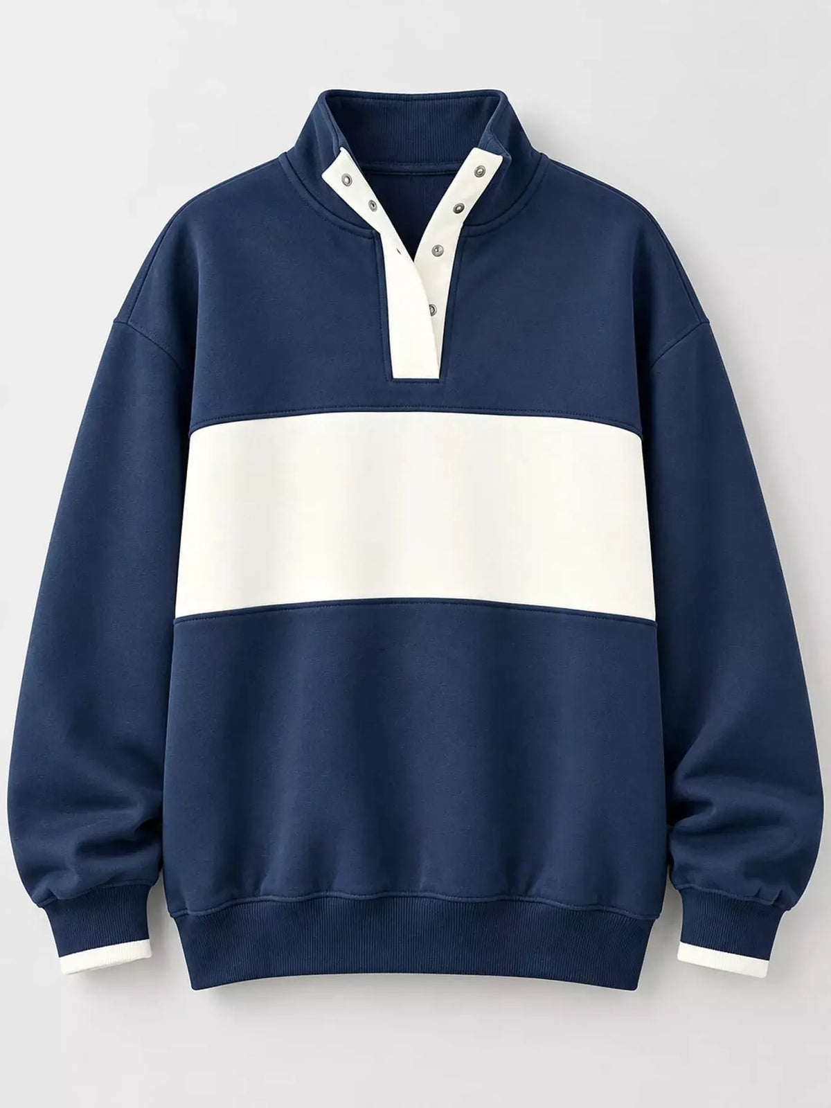 Full Size Color Block Snap-Button Sweatshirt Plus Size by Trendsi
