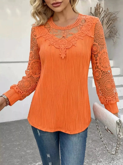 Lace Patchwork Long Sleeve Blouse by Trendsi