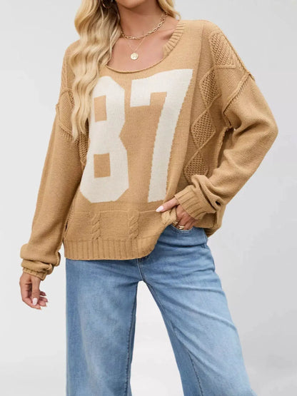87 Number Cable-Knit Sweater by Trendsi