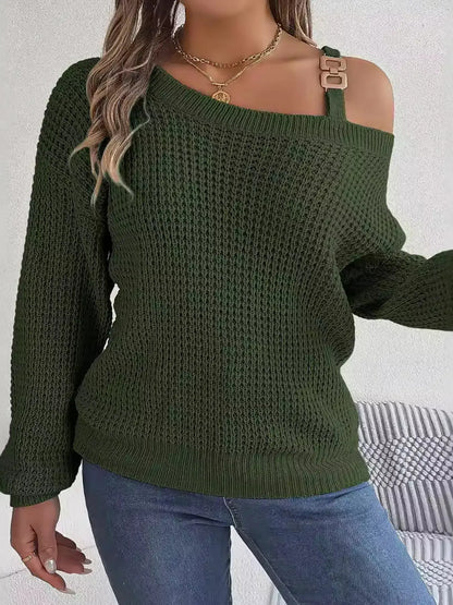 Asymmetrical Neck Long Sleeve Sweater by Trendsi