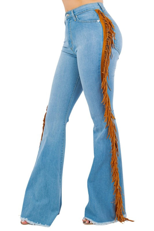 Fringe Bell Bottom Jean in Light Wash- Inseam 30