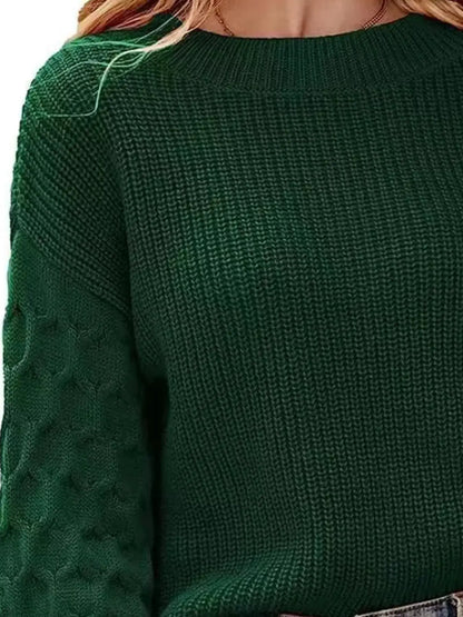 Textured Sleeve Round Neck Sweater by Trendsi