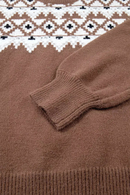 Geometric Print Drop Shoulder Casual Pullover Sweater by Trendsi