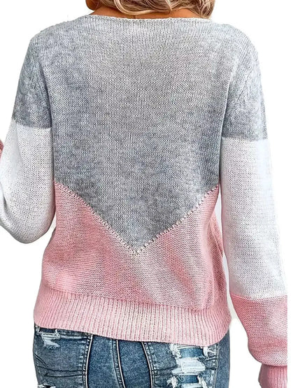Openwork Color Block Long Sleeve Sweater by Trendsi