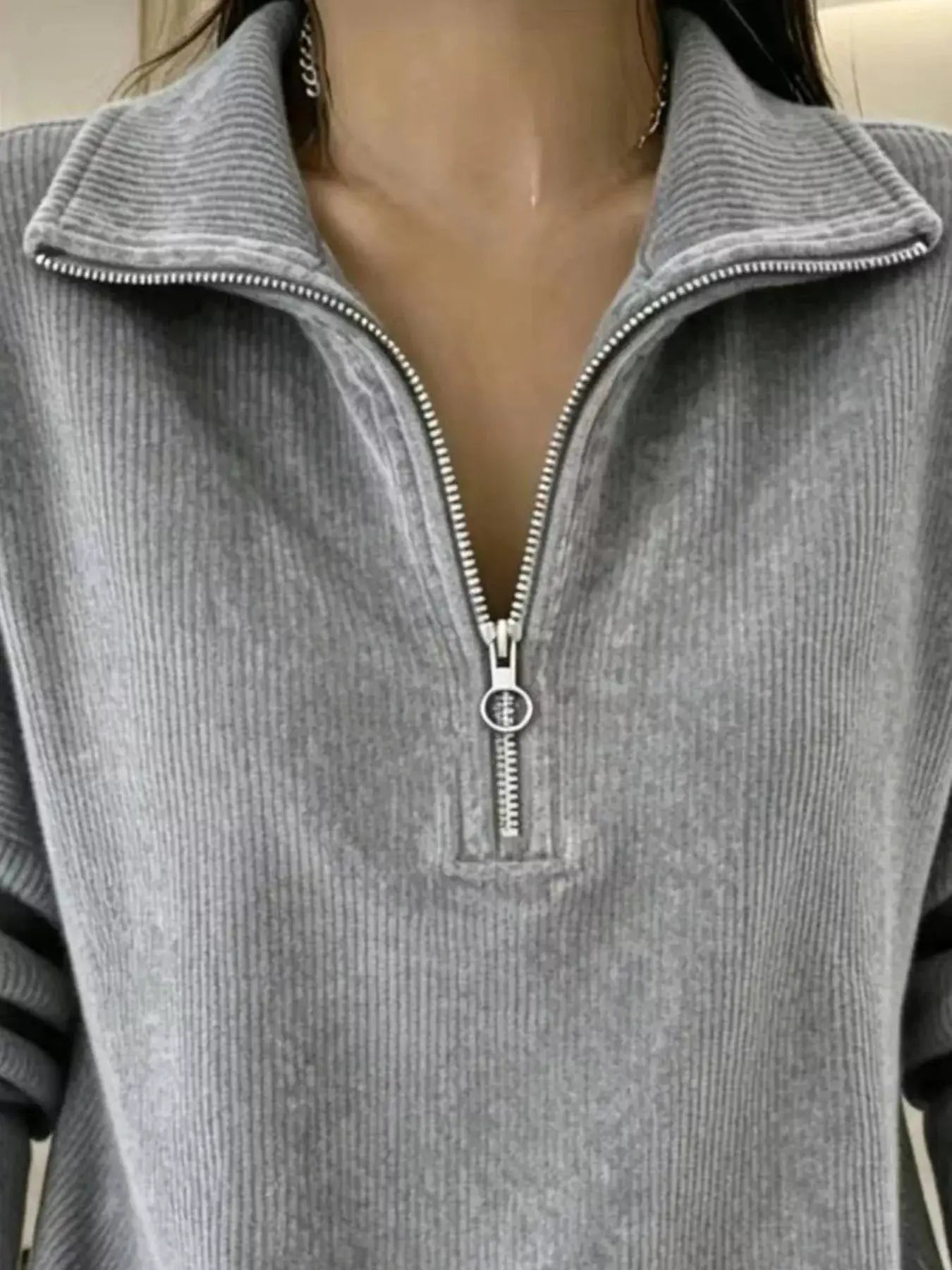 Full Size Corduroy Quarter-Zip Sweatshirt Plus Size by Trendsi