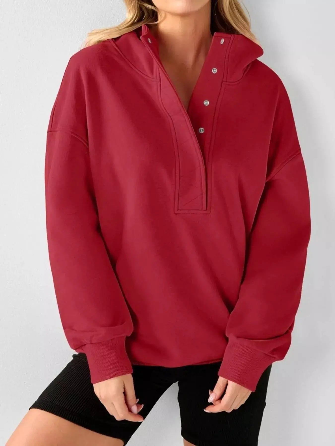 Half Snap Dropped Shoulder Hoodie by Trendsi