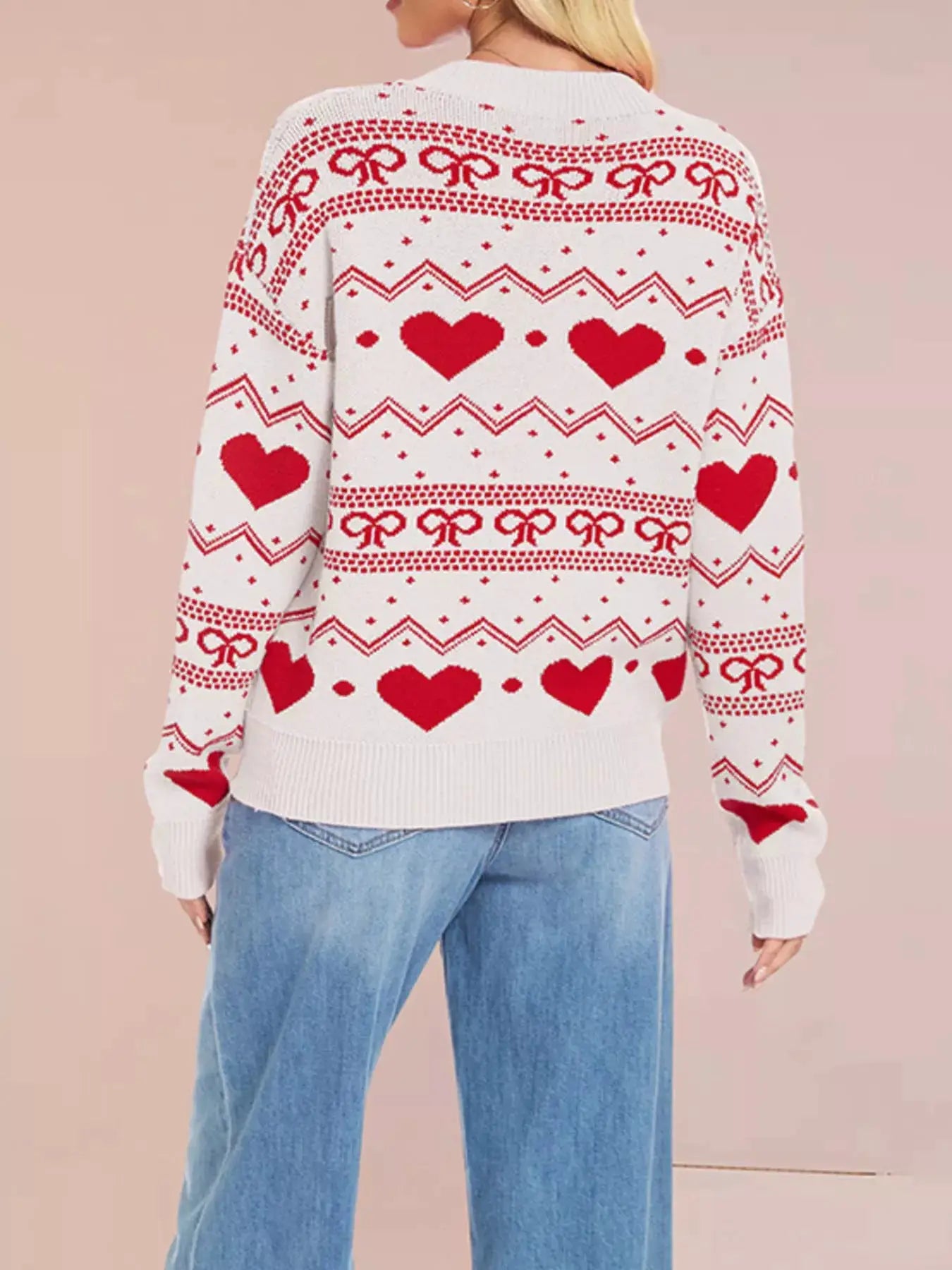 Heart Pattern Dropped Shoulder Sweater by Trendsi