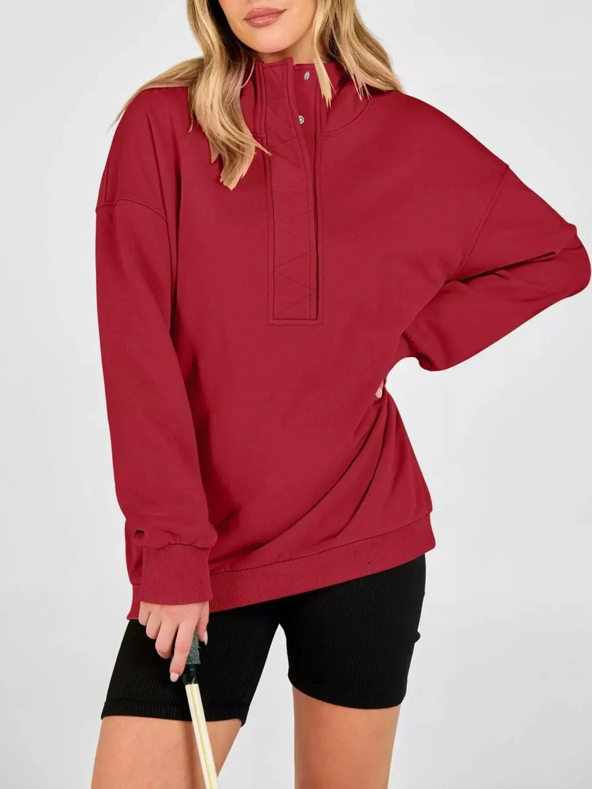 Half Snap Dropped Shoulder Hoodie by Trendsi