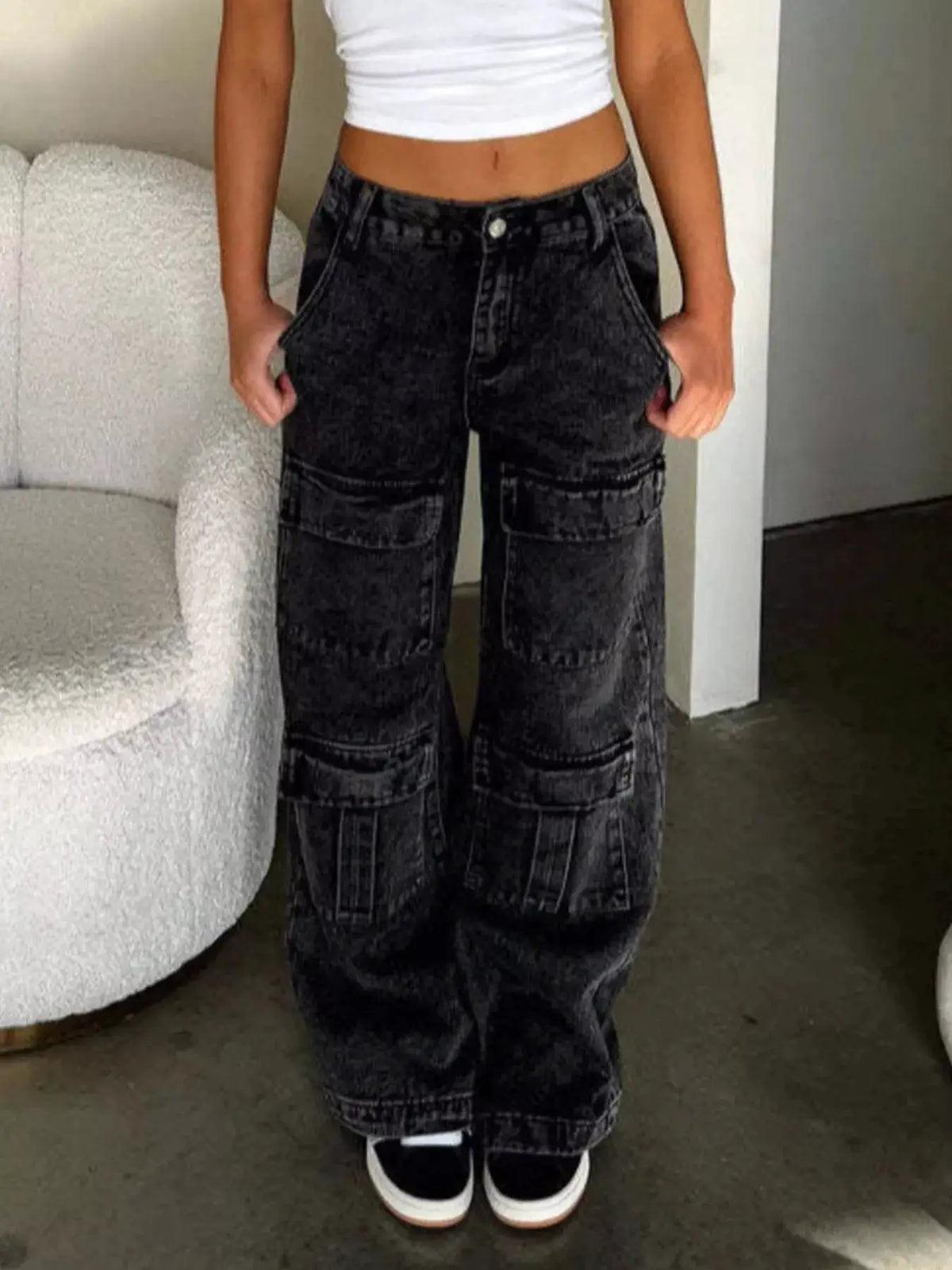 High-Waisted Wide-Leg Cargo Jeans by Trendsi