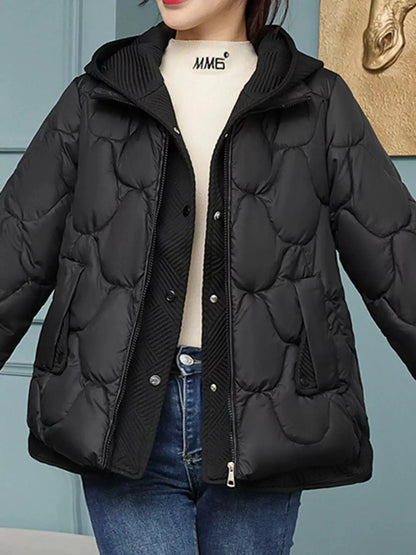 Plus Size Quilted Hooded Puffer Jacket with Snap-Button Closure by Trendsi