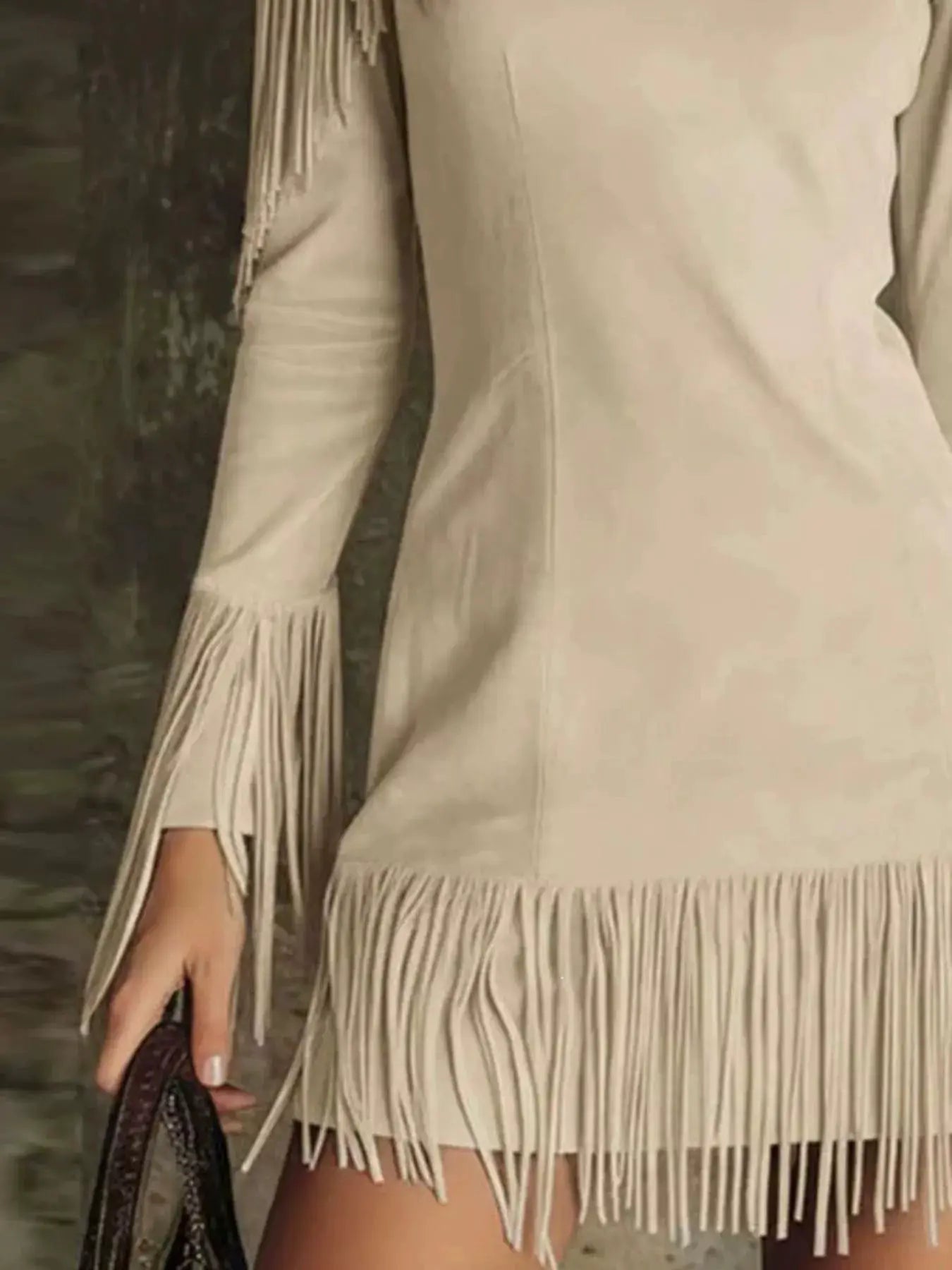 Fringed Cold Shoulder Mini Dress by Trendsi