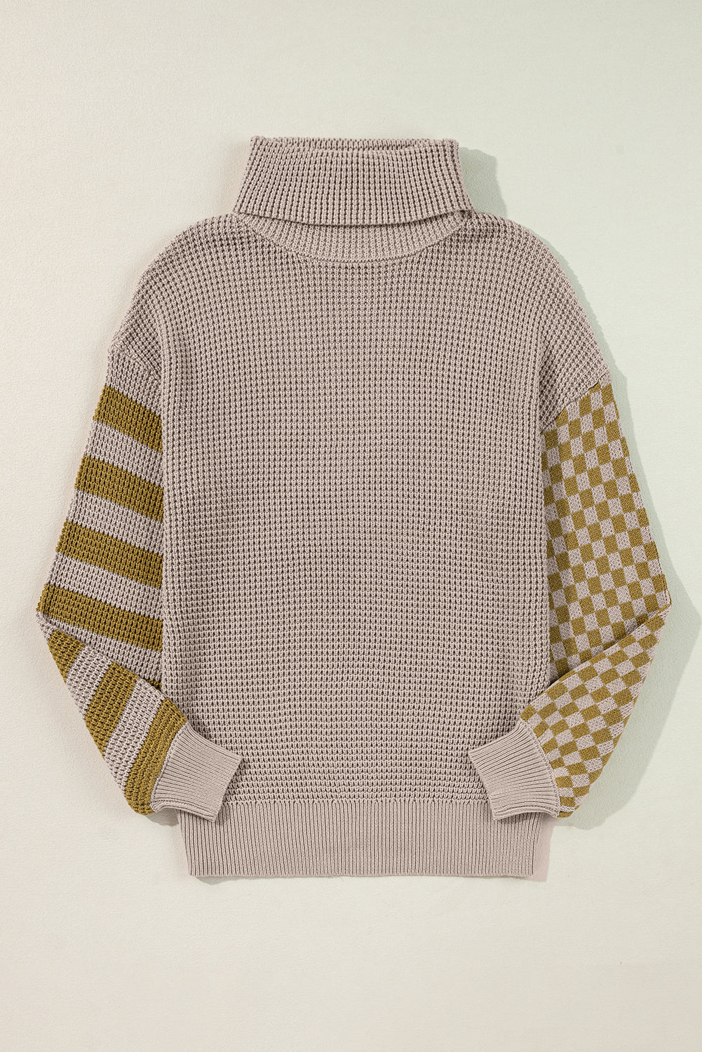 Striped & Checkered Turtleneck Dropped Shoulder Sweater