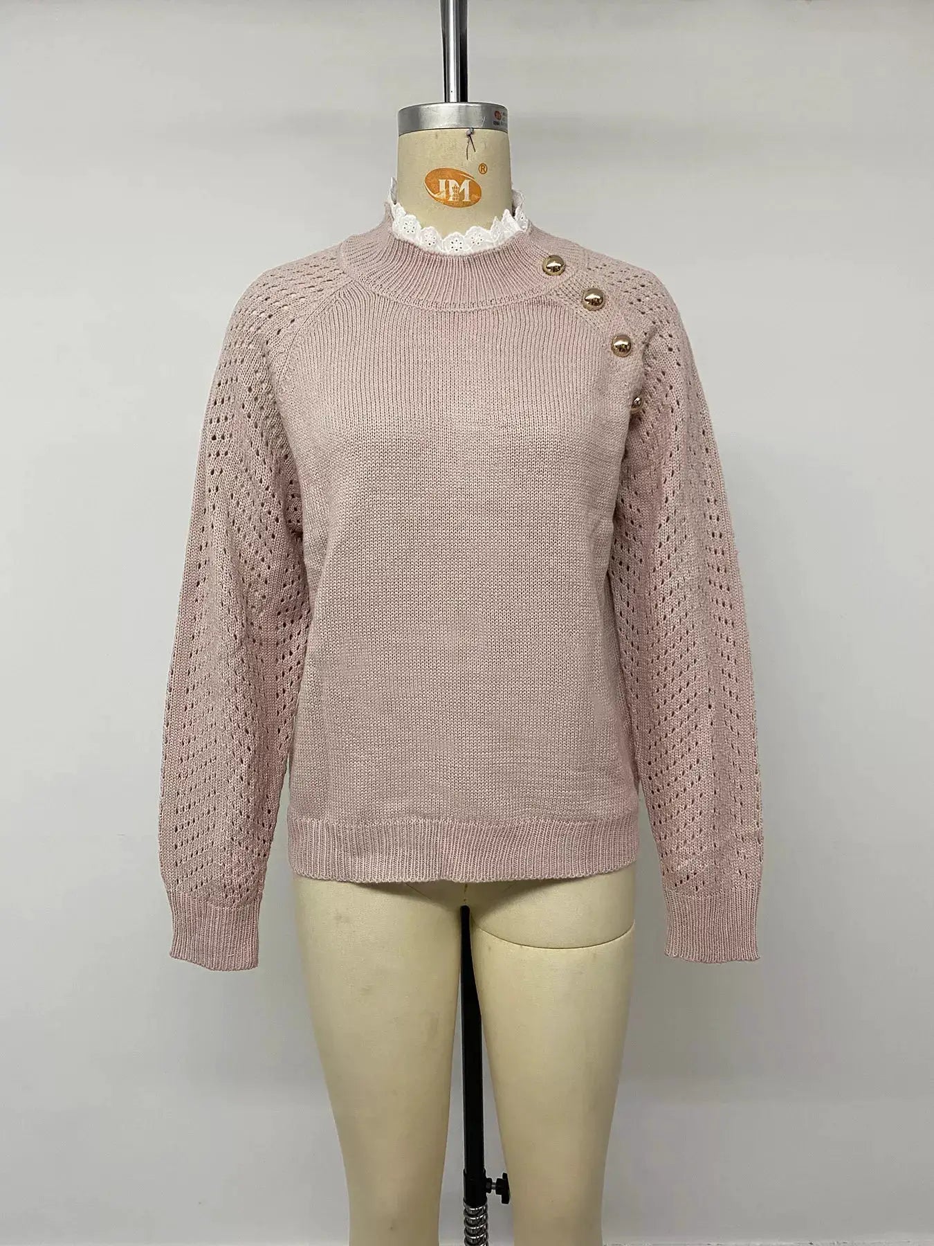 Openwork Mock Neck Sweater by Trendsi