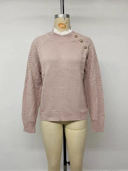 Openwork Mock Neck Sweater by Trendsi