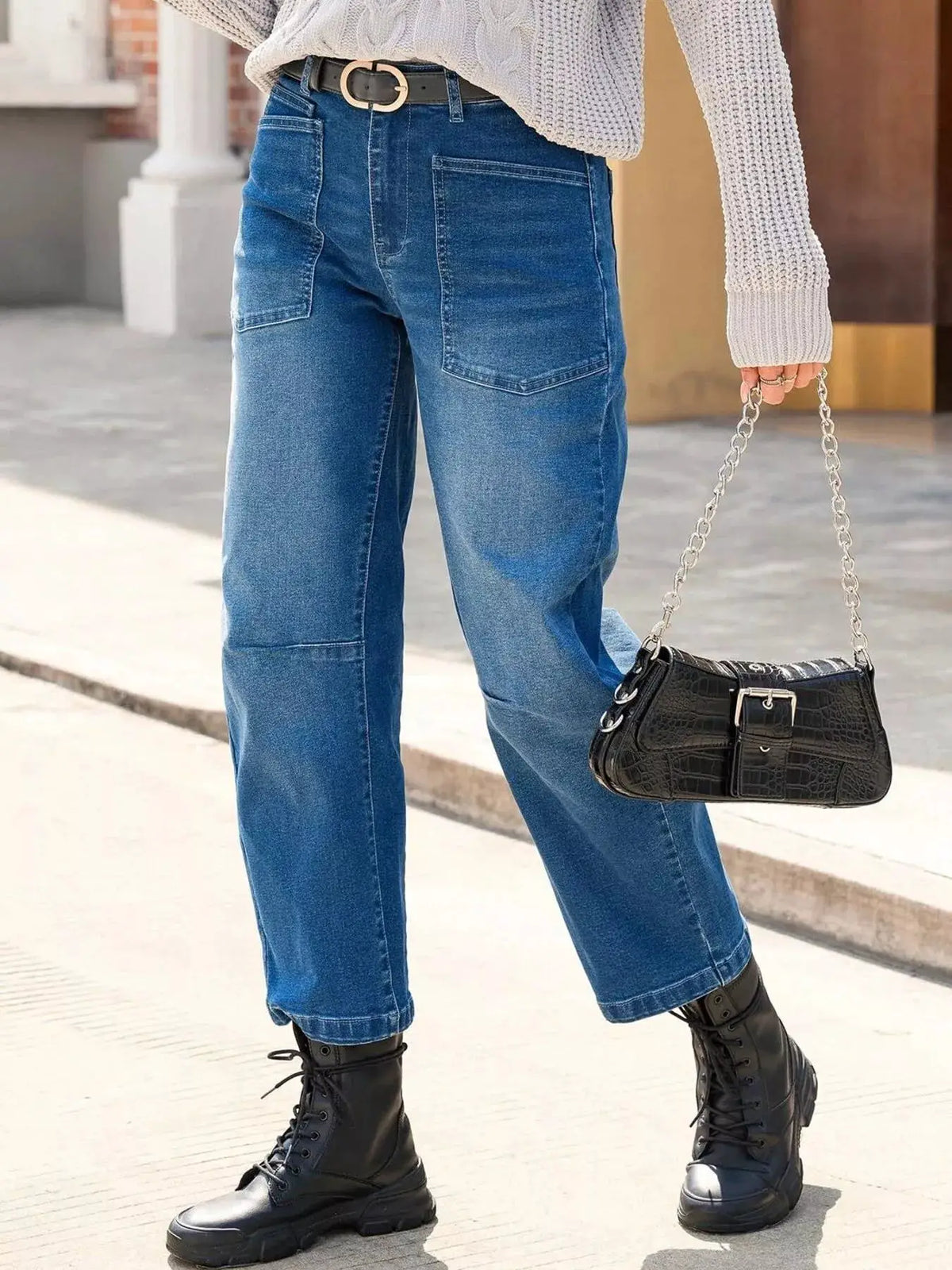 Wide-Leg Jeans with Patch Pockets by Trendsi