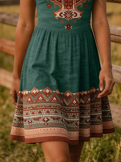 Tribal Print Sleeveless A-Line Summer Dress by Trendsi