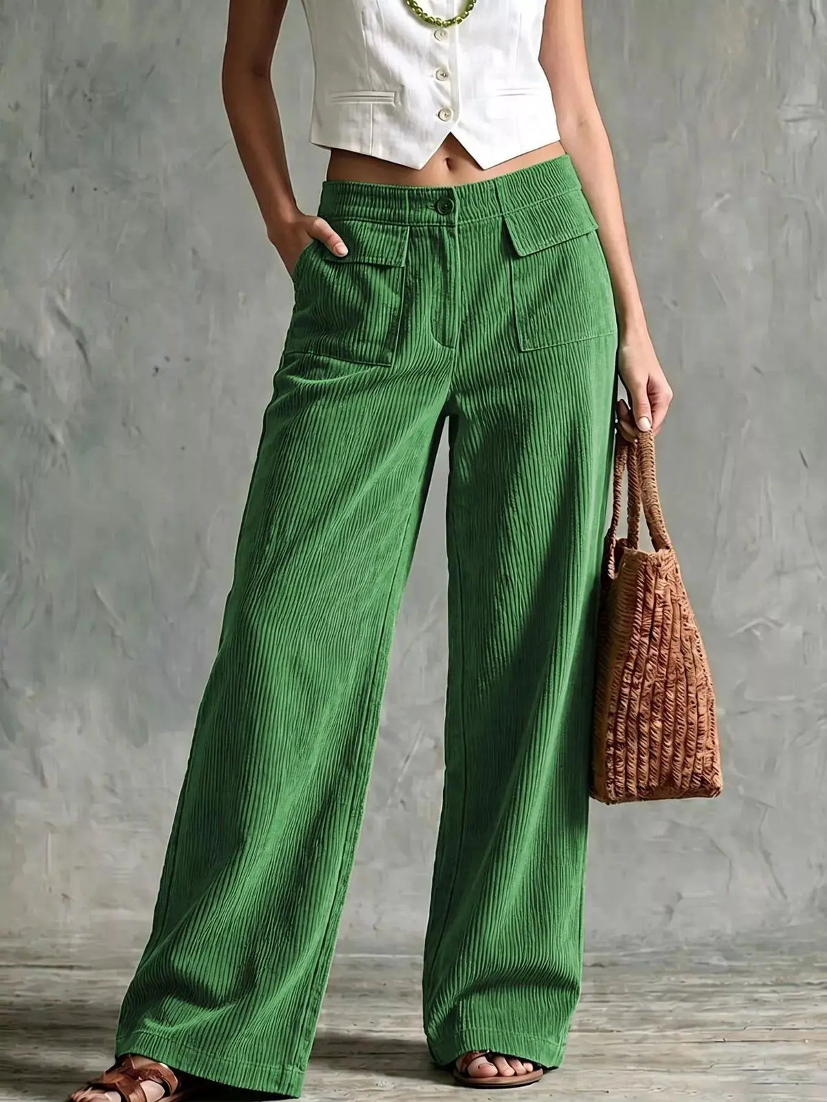 Full Size Wide-Leg Corduroy Pants Plus Size by Trendsi