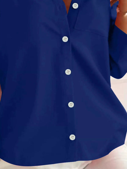 Button-Down Roll-Up Sleeve Shirt by Trendsi