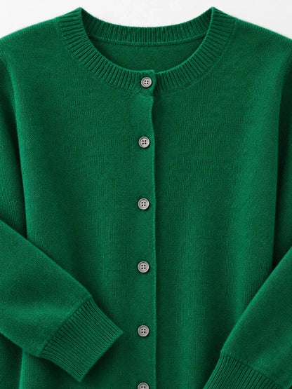 Crew-Neck Button-Down Cardigan by Trendsi