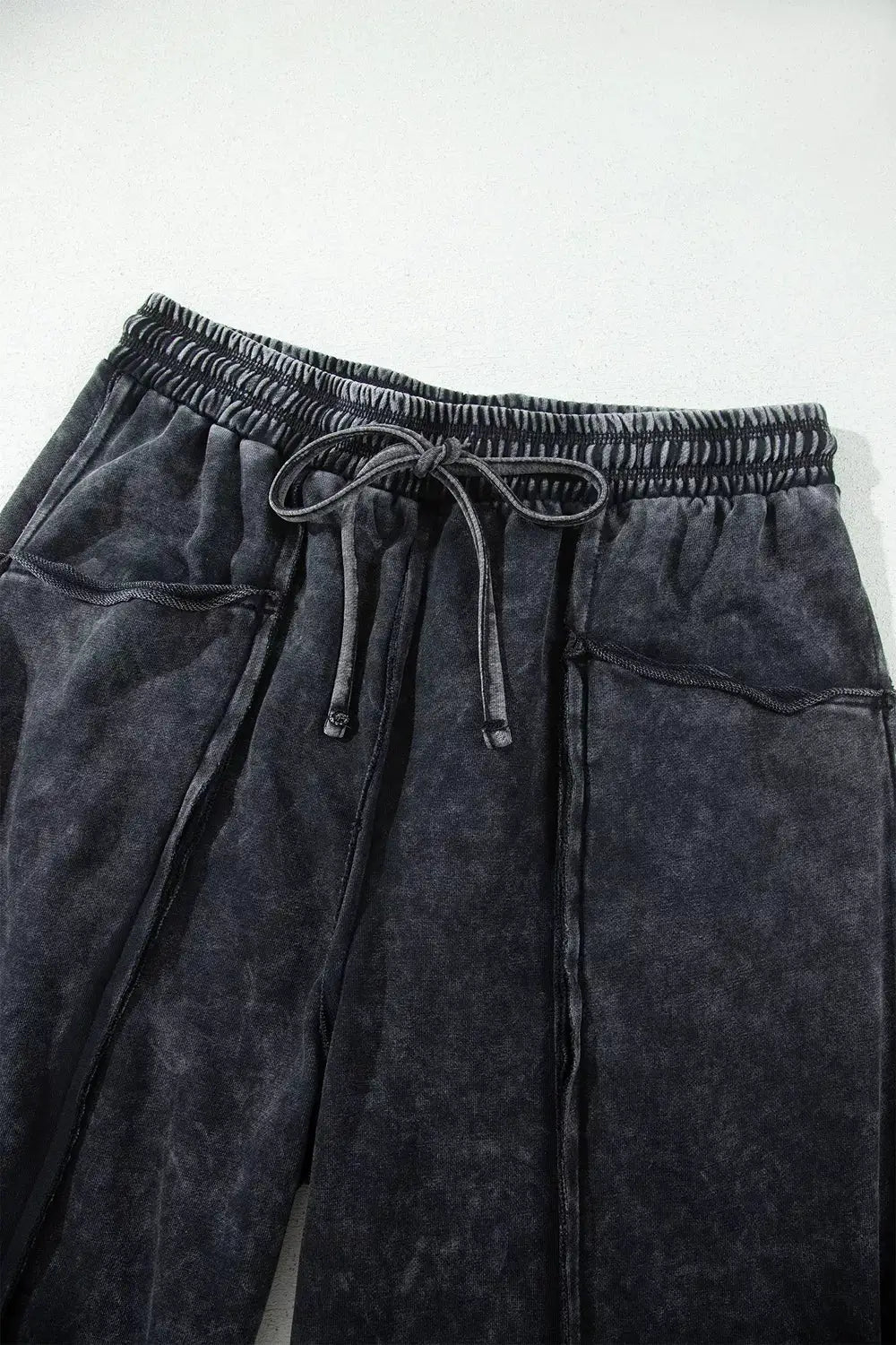 Mineral Wash Raw Seam Drawstring Elastic Waist Barrel Pants by Trendsi