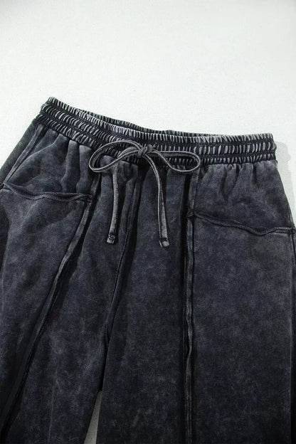 Mineral Wash Raw Seam Drawstring Elastic Waist Barrel Pants by Trendsi