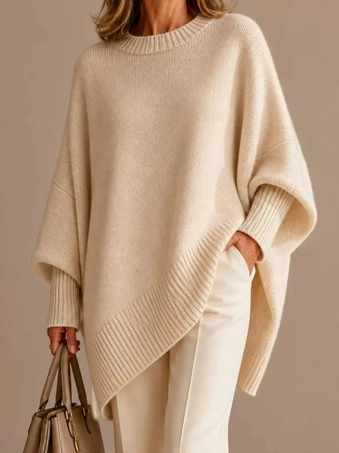 Oversized Batwing Sleeve Sweater by Trendsi