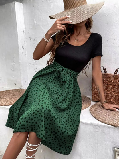 Leopard Print Tie-Waist Dress by Trendsi