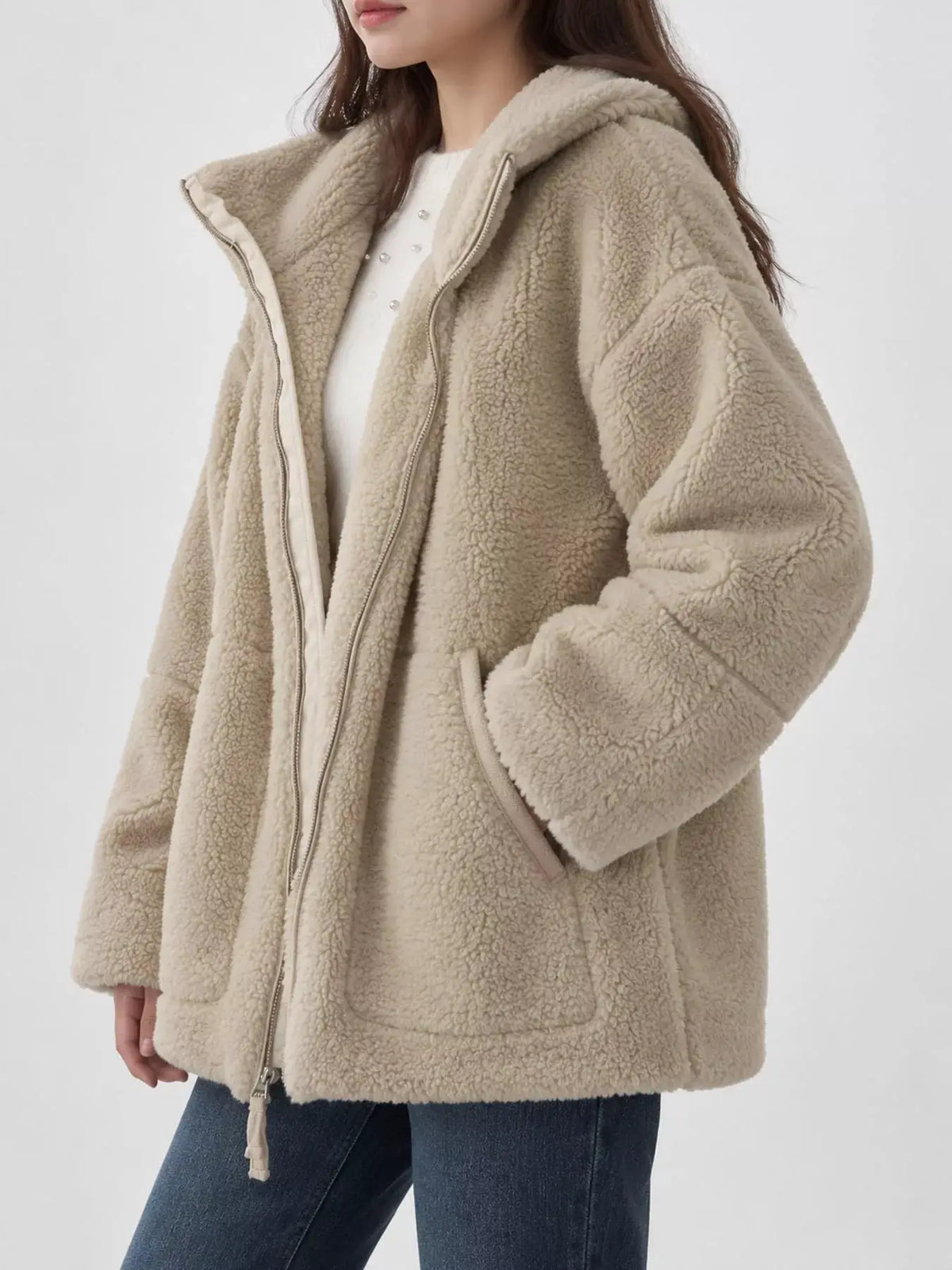 Sherpa Zip-Up Outerwear by Trendsi