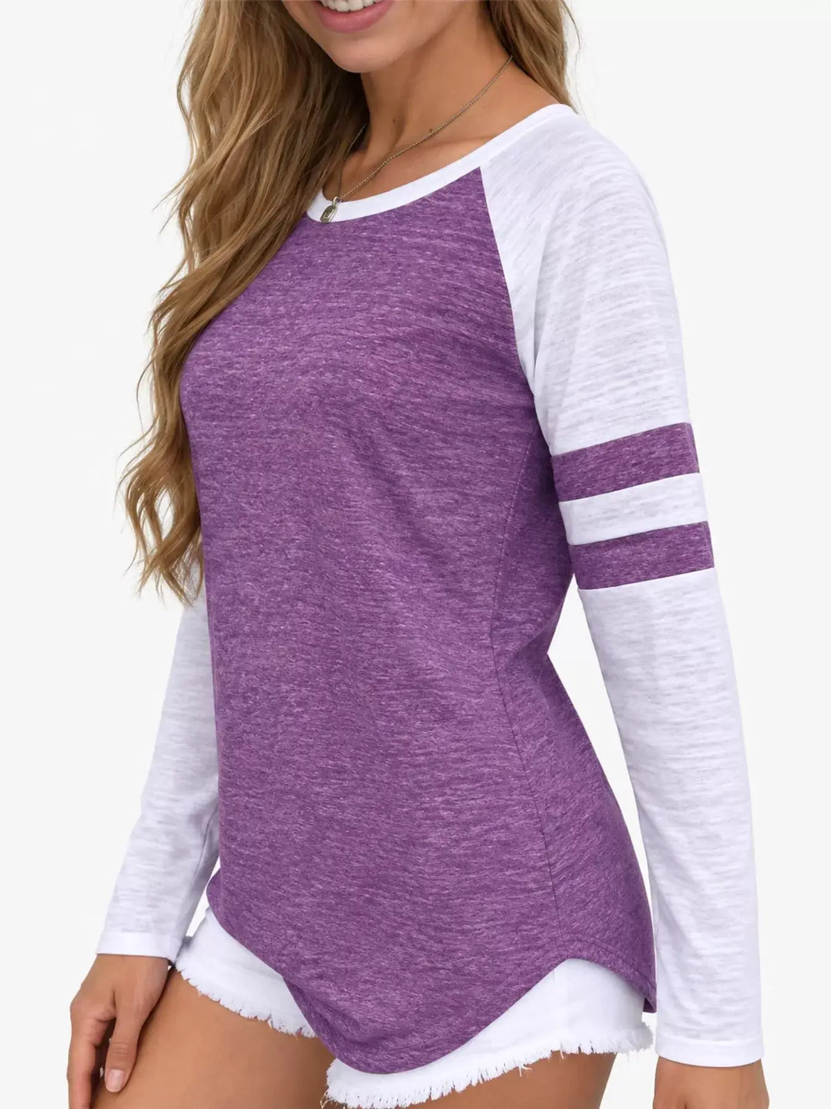 Full Size Color-Block Raglan Sleeve Striped T-Shirt Plus Size by Trendsi