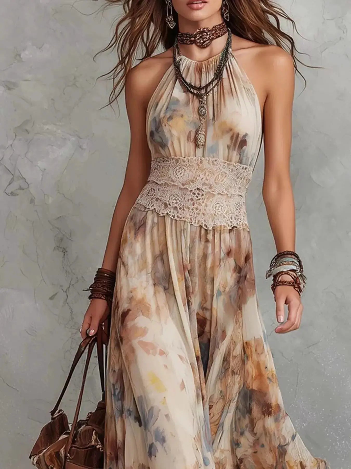 Floral Print Halter Neck Maxi Dress by Trendsi