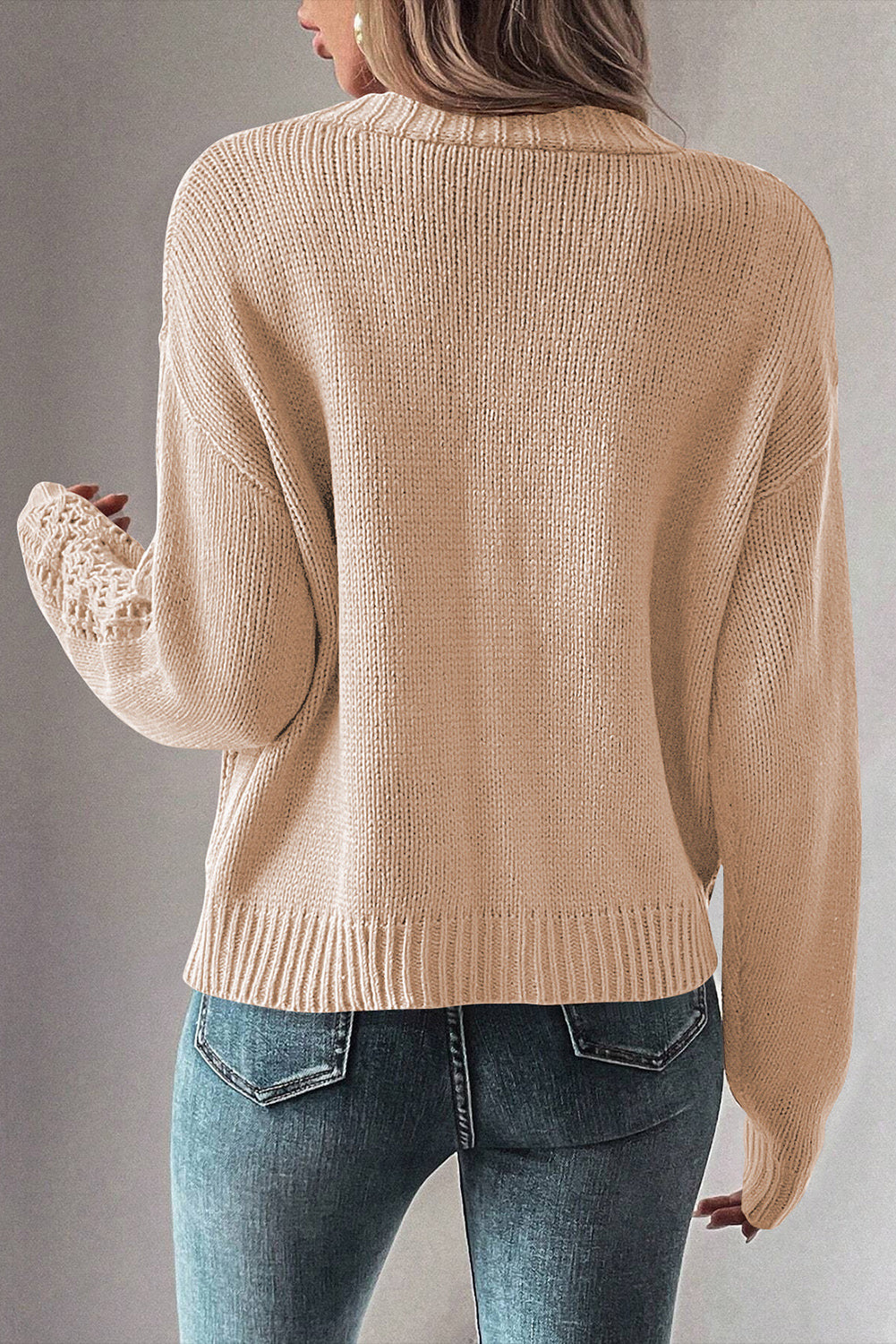 Dark Khaki Open Knit Drop Shoulder Sweater Cardigan