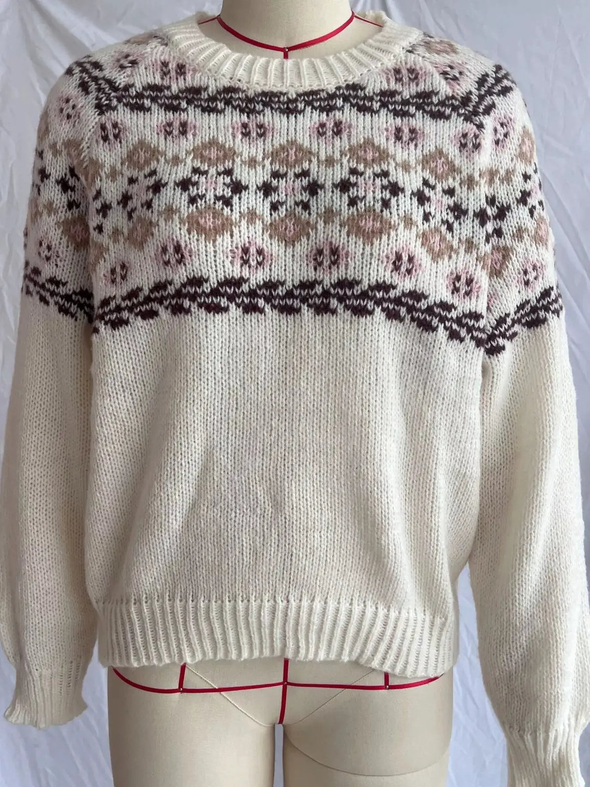 Fair Isle Patterned Round Neck Sweater by Trendsi