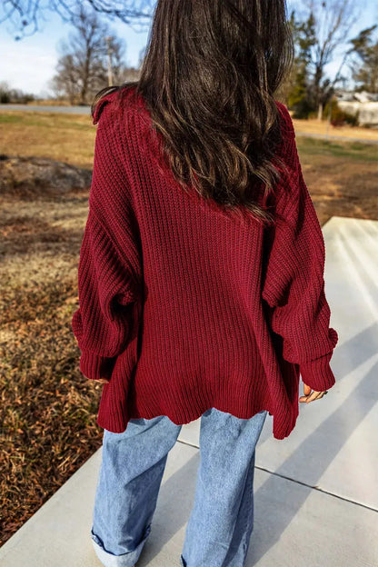 Solid Color Knit Oversized Button Front Sweater Cardigan by Trendsi
