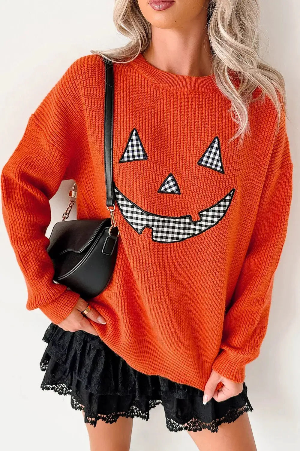 Drop Shoulder Long Sleeve Round Neck Halloween Sweater by Trendsi