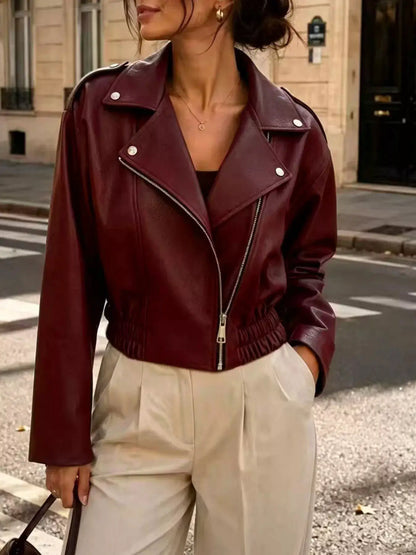 Faux Leather Zip Up Jacket by Trendsi
