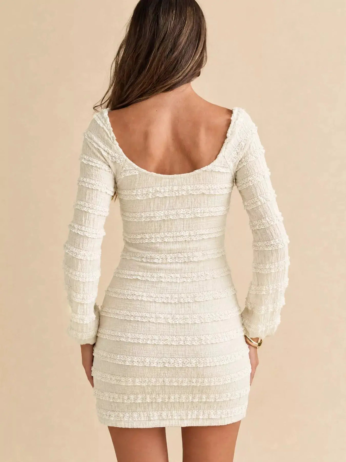 Textured Long-Sleeve Bodycon Mini Dress with Tie-Front by Trendsi