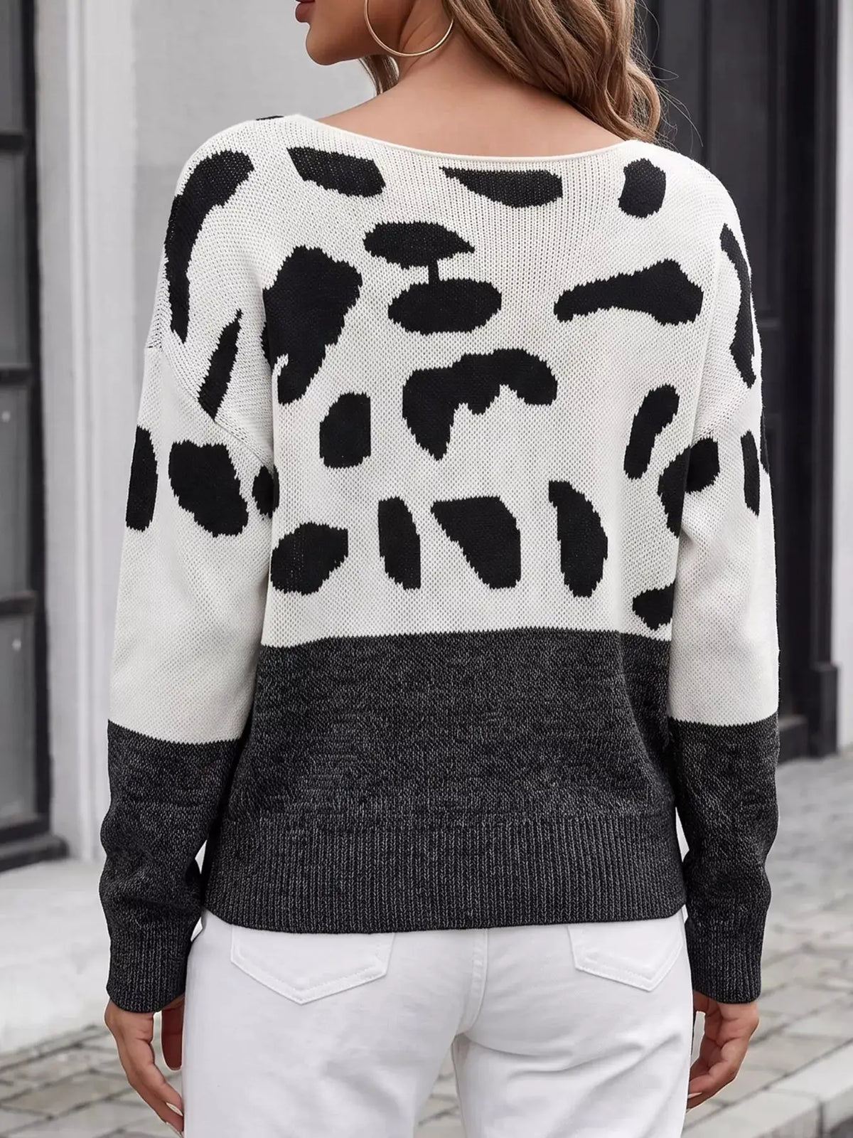 Full Size Off-Shoulder Colorblock Animal Print Sweater Plus Size by Trendsi