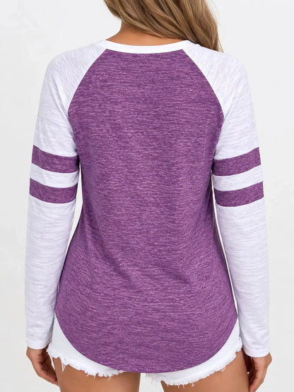 Full Size Color-Block Raglan Sleeve Striped T-Shirt Plus Size by Trendsi