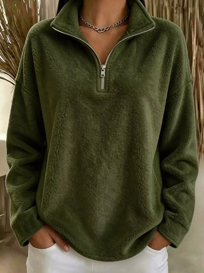 Full Size Quarter-Zip Fleece Sweatshirt Plus Size by Trendsi