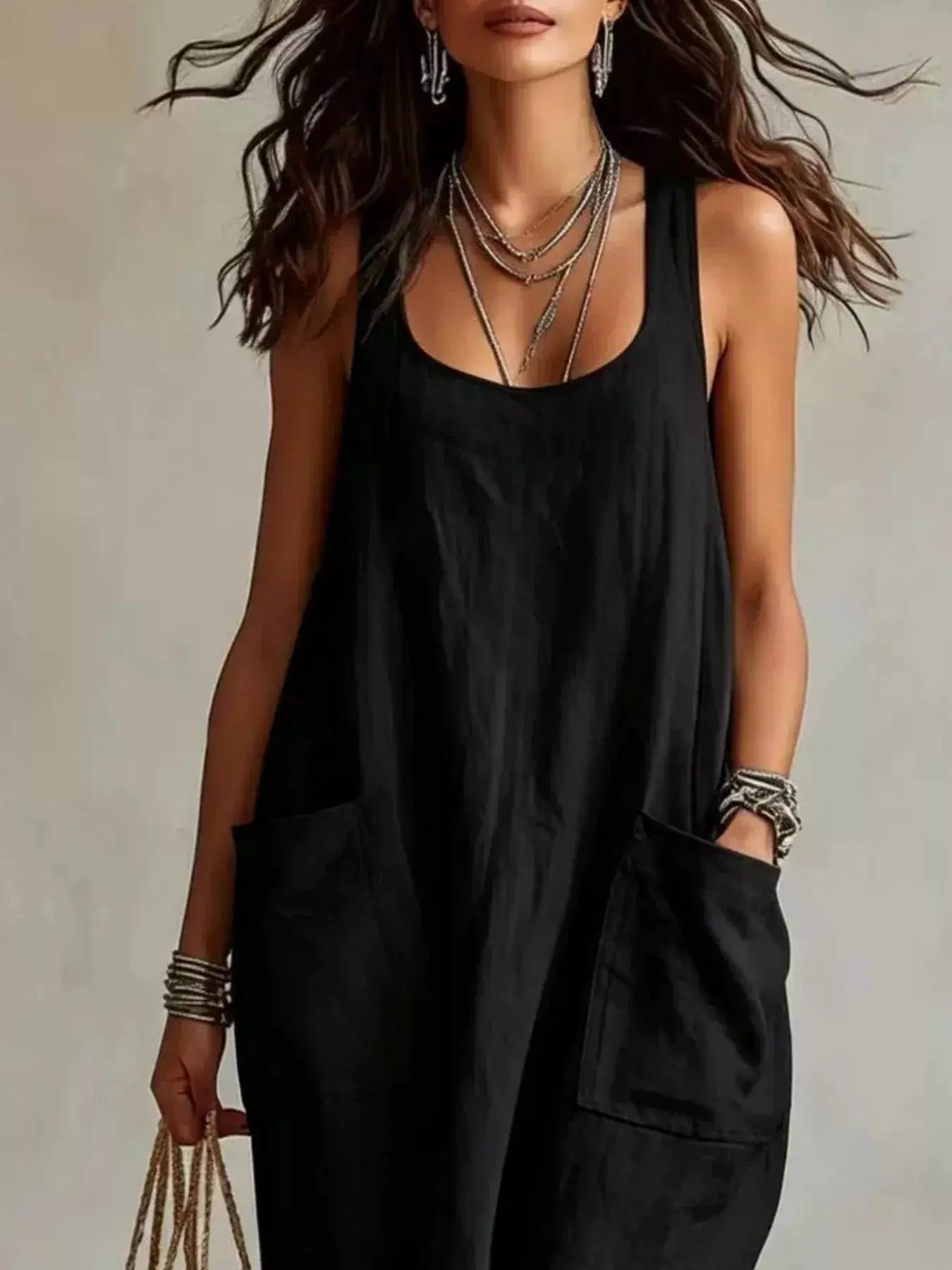 Scoop Neck Sleeveless Maxi Dress with Pockets by Trendsi