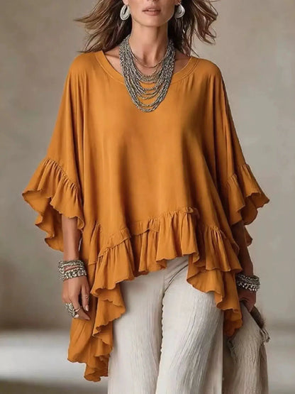Ruffled Hem Loose Fit Top by Trendsi