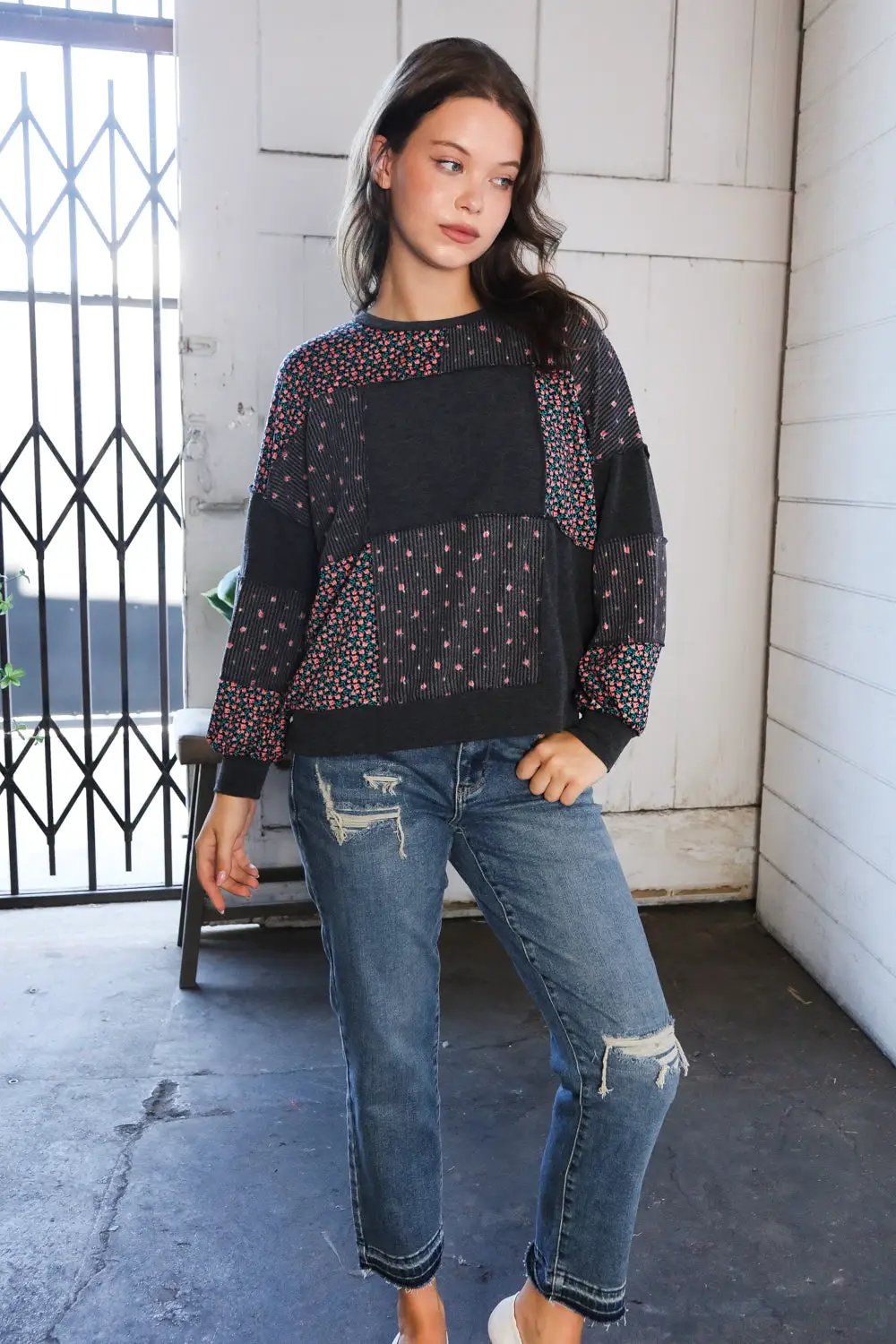 Lazy Daisies Charcoal Pullover by Haptics