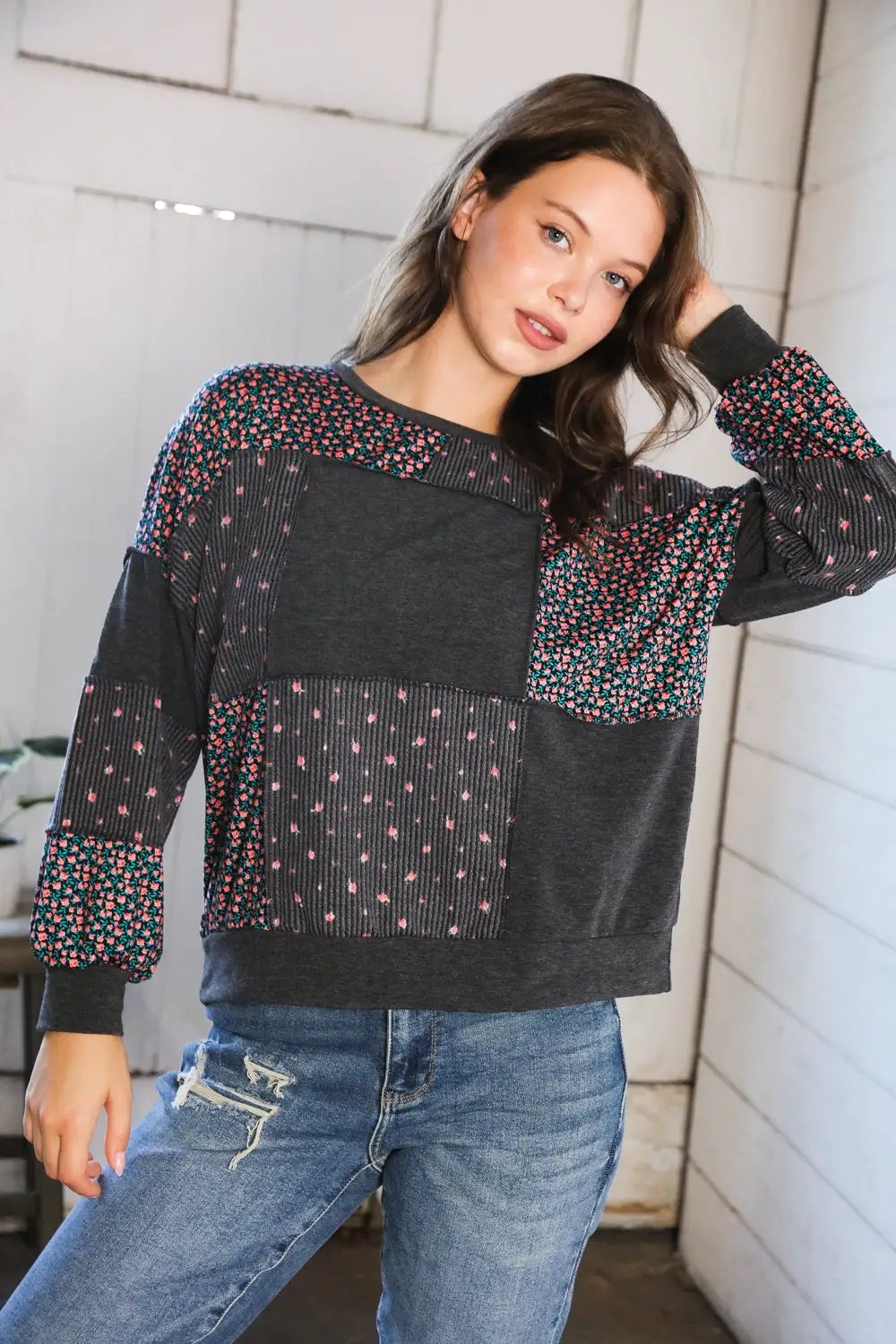 Lazy Daisies Charcoal Pullover by Haptics